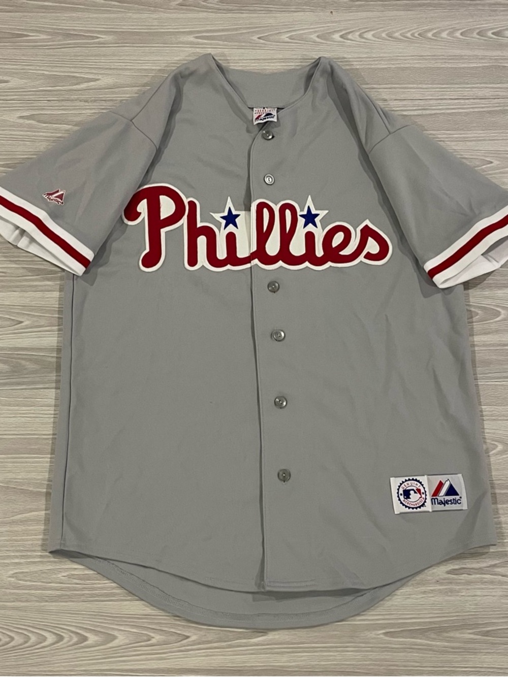 Vintage Majestic Philadelphia Phillies Baseball Jersey Grey Men’s Size Large